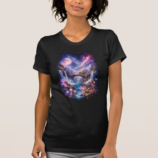 T-Shirt Fantaisie de Cascade Enchantée Céleste (Devant)