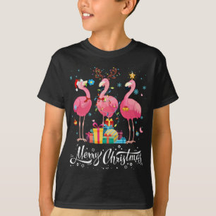 T-shirt Fantaisie Flamant rose Lumières Santa Chapeau Swea