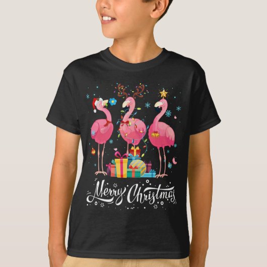 T-shirt Fantaisie Flamant rose Lumières Santa Chapeau Swea (Devant)