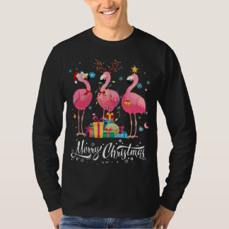 T-shirt Fantaisie Flamant rose Lumières Santa Chapeau Swea