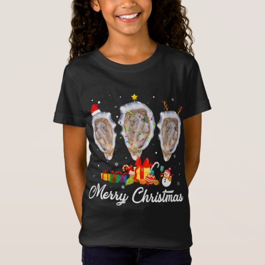 T-Shirt Fantaisie Noël Lumières Noël Joyeux Pyjama Oyster (Devant)