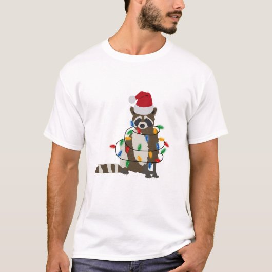 T-shirt Fantaisie Noël Raccoon Santa Hat Noël Lumières (Devant)