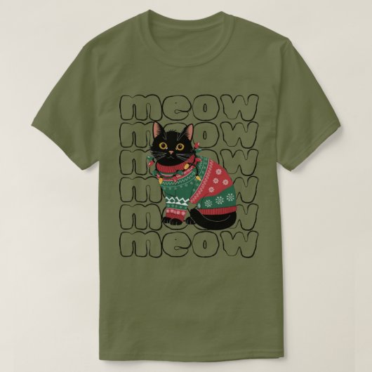 T-shirt Fantaisie Noir Chat Noël (Design devant)