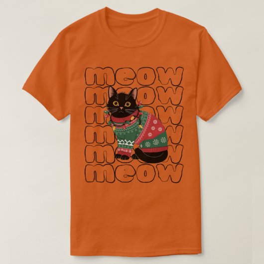 T-shirt Fantaisie Noir Chat Noël (Design devant)