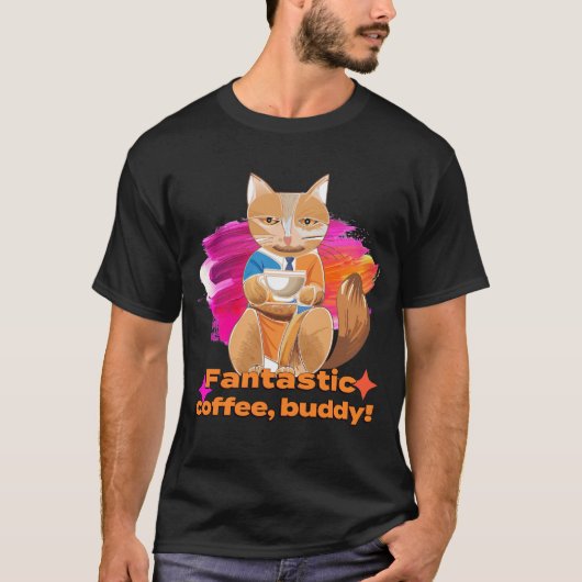 T-shirt Fantastic Coffee Buddy Cat Art Print T shirt (Devant)