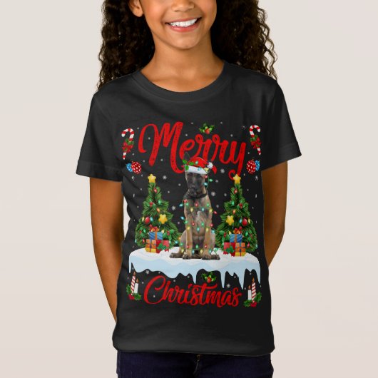 T-Shirt Fantastique lumière Noël Chapeau Chien belge Malin (Devant)