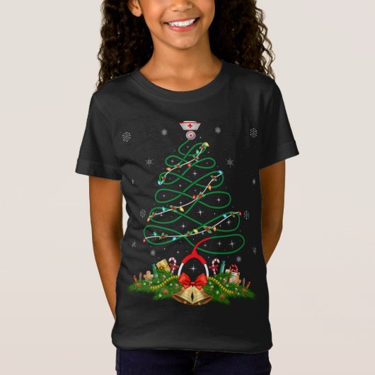 T-Shirt Fantastique lumière Noël Père Noël Infirmière arbr (Devant)