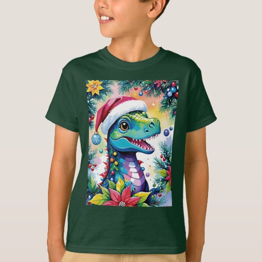 T-shirt Fantastique T-Rex Père Noël à Noël (Devant)