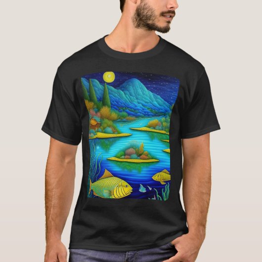 T-shirt Fantasy Lake Fish Art (Devant)