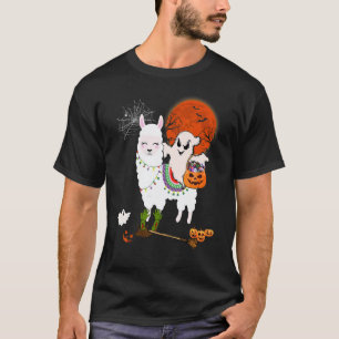 T-shirt Fantôme Boo à cheval sur un lama avec un panier de