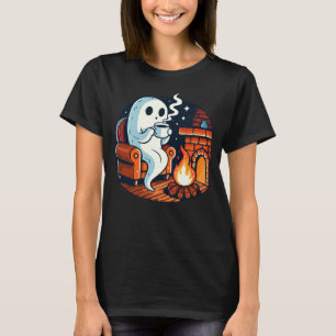 T-shirt Fantôme Confortable Buvant du Café près de la Chem