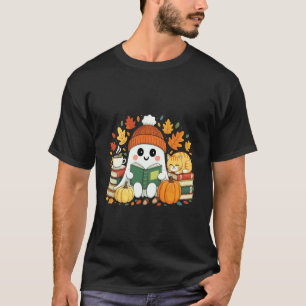 T-shirt Fantôme Cozy lisant des citrouilles Chat Halloween