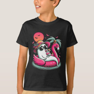 T-shirt Fantôme Dans Le Flamant rose Lifebuoy Sur Un Bassi