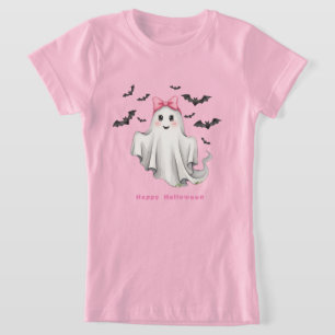 T-Shirt Fantôme de fille rose avec chauves-souris volant
