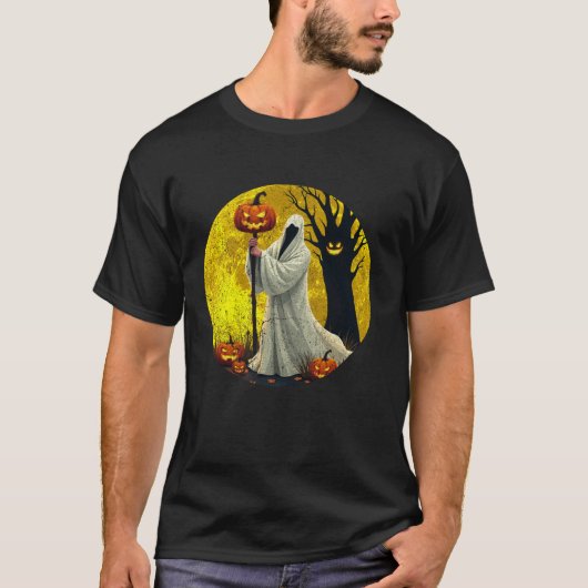 T-shirt Fantôme de mort effrayant Halloween Lune Jack-o'-l (Devant)