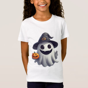 T-Shirt Fantôme de Sorcière Mignon avec Citrouille pour Ha