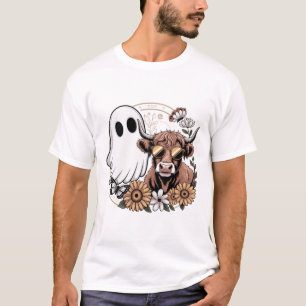 T-shirt Fantôme de vache des Highlands à fleurs d'automne