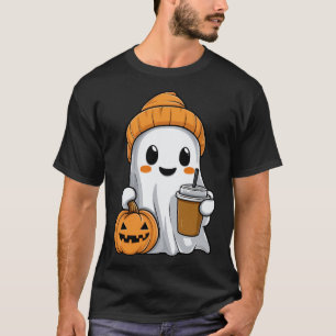 T-shirt Fantôme D'Halloween Avec Drôle Citrouille De Café 