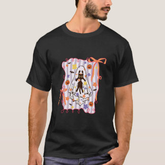 T-shirt Fantôme d'Halloween tenant un chat noir floral Coq