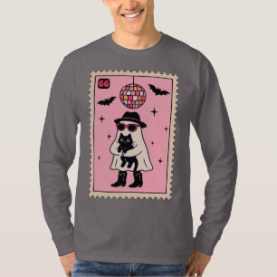 T-shirt Fantôme Disco Rétro avec Stand Halloween Chat Noir