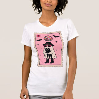 T-shirt Fantôme Disco Rétro avec Stand Halloween Chat Noir