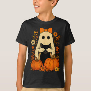 T-shirt Fantôme drôle tenant un chat noir à l'Halloween