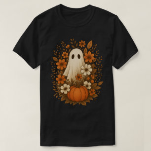T-shirt Fantôme Effrayant Entouré de Florales d'Automne Ci