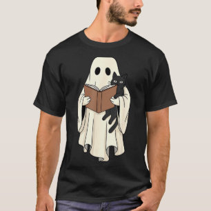 T-shirt Fantôme et chat noir lisant Halloween