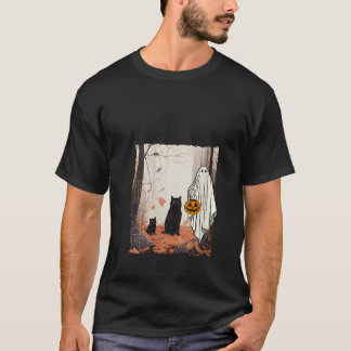 T-shirt Fantôme Et Chats En Forêt Automne Automne Hallowee