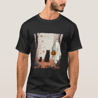 T-shirt Fantôme Et Chats En Forêt Automne Automne Hallowee