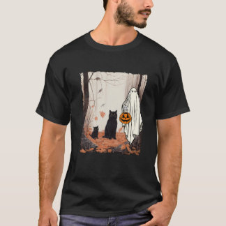T-shirt Fantôme Et Chats En Forêt Automne Automne Hallowee