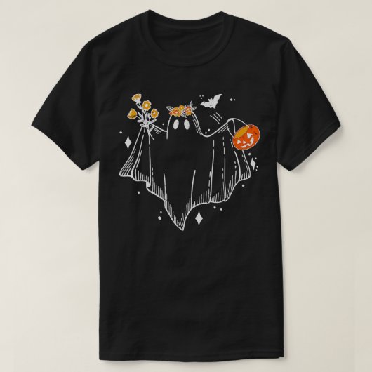 T-shirt Fantôme floral avec Citrouille mignon AutomneHallo (Design devant)