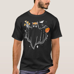 T-shirt Fantôme floral avec Citrouille mignon AutomneHallo