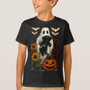T-shirt Fantôme Floral Chien Noir Coquette Drôle Halloween