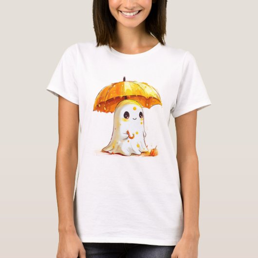 T-shirt Fantôme mignon avec parapluie Citrouille Halloween (Devant)