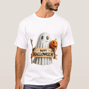 T-shirt Fantôme mignon en 3D avec pancarte Joyeux Hallowee