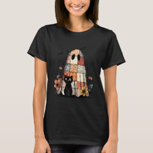T-shirt Fantôme Patchwork Tenant Chat Noir Drôle d'Hallowe