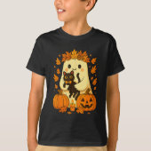 T-shirt Fantôme tenant Chat noir Halloween Citrouille Auto (Devant)