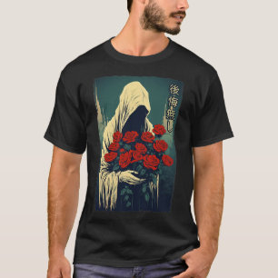 T-shirt Fantôme tenant des roses rouges Halloween Triste e
