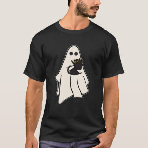 T-shirt Fantôme Vintage Rétro tenant Chat Noir Halloween C
