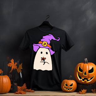 T-shirt Fantôme Whimsical avec Casquette sorcier et Fleur