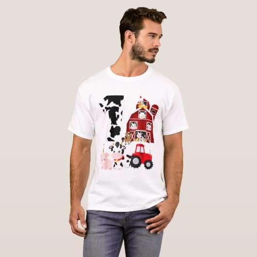 T-shirt Farm Barnyard Thème Cochon Cow Horse 1er anniversa (Devant entier)