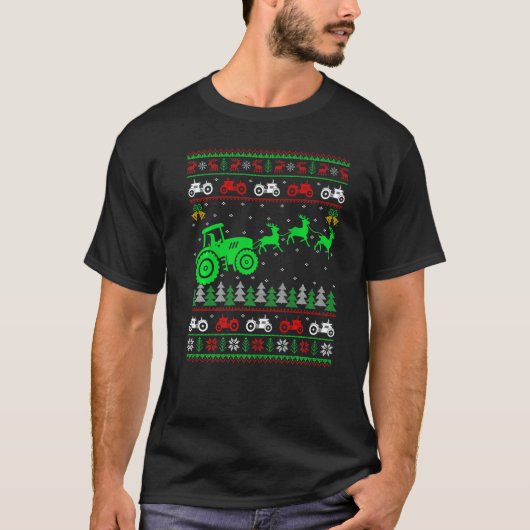 T-shirt Farm Tractor Reindeer Xmas Farming Farmer Ugly Chr (Devant)
