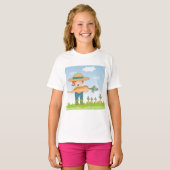 T-shirt Farmer Girl with Giant Carrot Gardening (Devant entier)