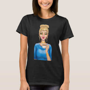 T-shirt Fashion Blonde Femme tenant la coupe de la main de
