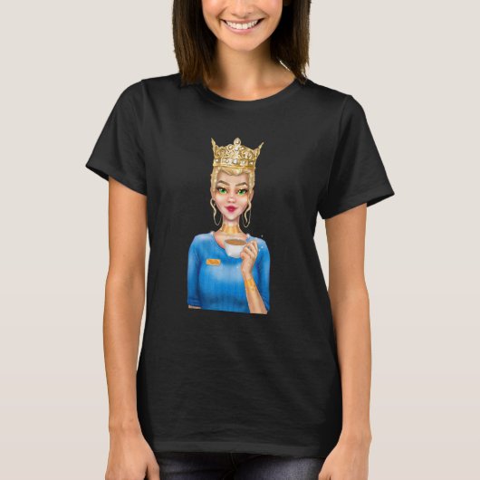 T-shirt Fashion Blonde Queen Holding Cup of Coffee Hand Dr (Devant)