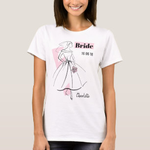 T-shirt Fashion Bride Groupe Rose Nom de la mariée Date T-