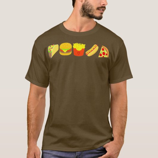 T-shirt Fast Food Burger Taco French Fries Hot Dog Pizza (Devant)