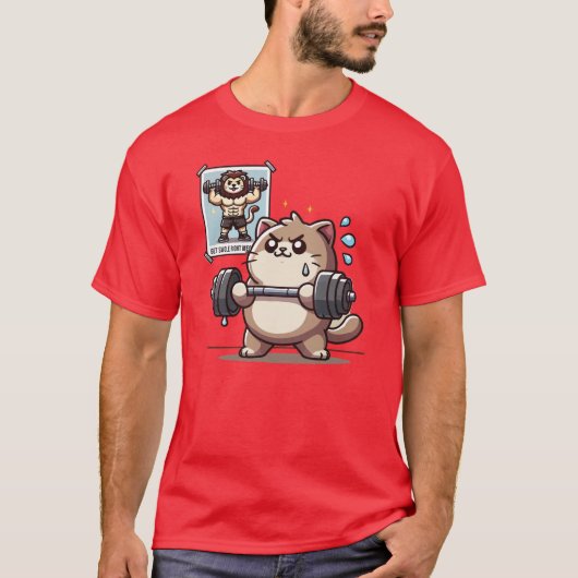 T-shirt Fat Cat vs Lion - Drôle exercice de musculation (Devant)