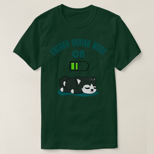 T-shirt Fatigué Husky Batterie Energie Drôle Chien Amusant (Design devant)